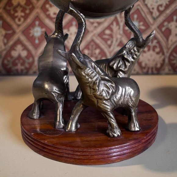 Lucky 3 Elephant Trio Sculpture Holding Sphere – Symbolic Global Art, 7”  Boho D - Picture 3 of 10
